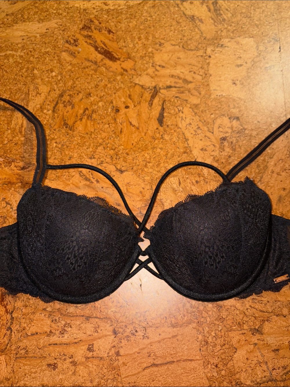 Victoria’s Secret pink strappy push up bra 32D black lace